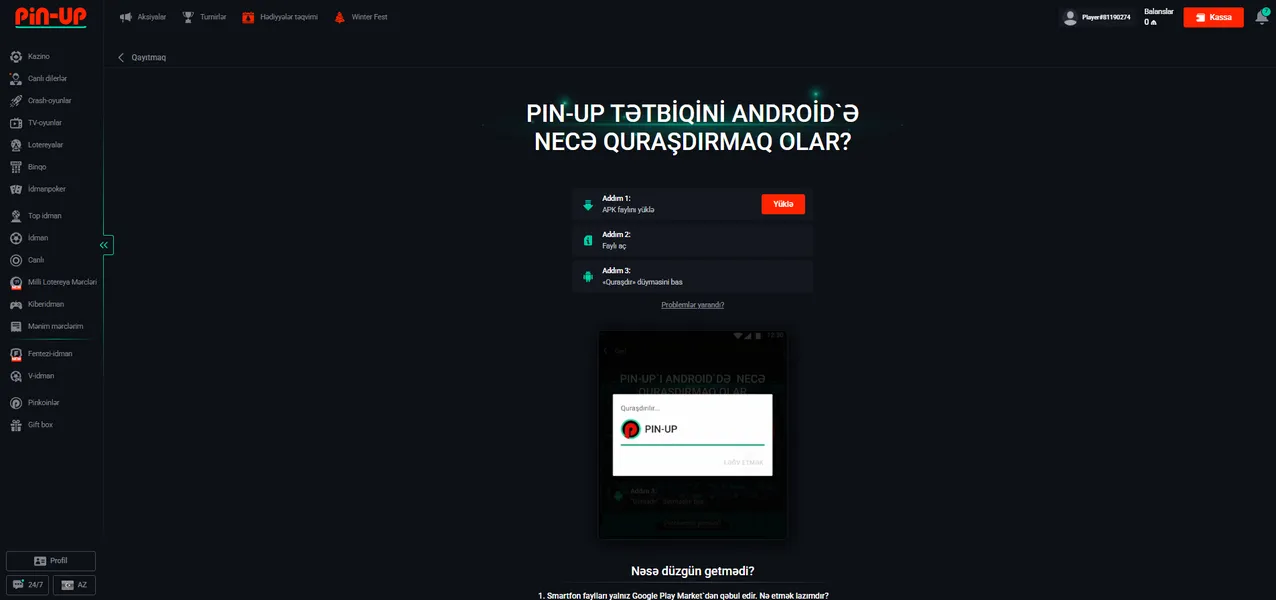 Pin-Up casino indir – Android üçün APK quraşdırılması